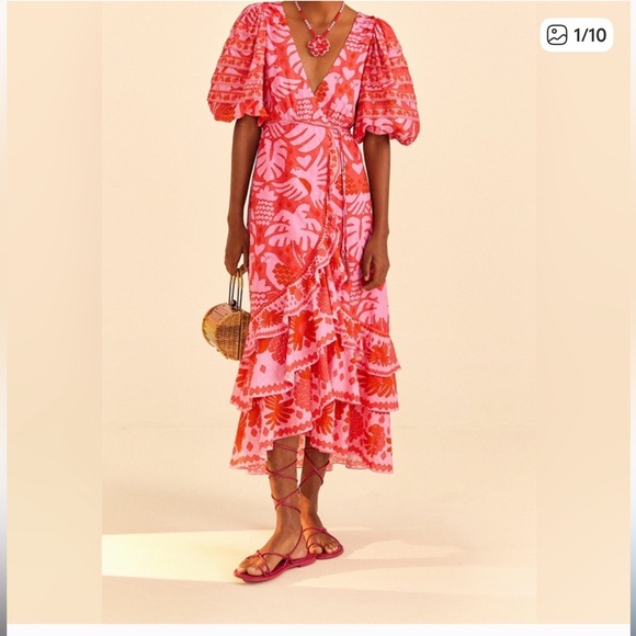 farm rio jungle scarf midi dress Farm Rio Jungle Scarf Printed Swiss-Dot Cotton Midi Wrap Dress